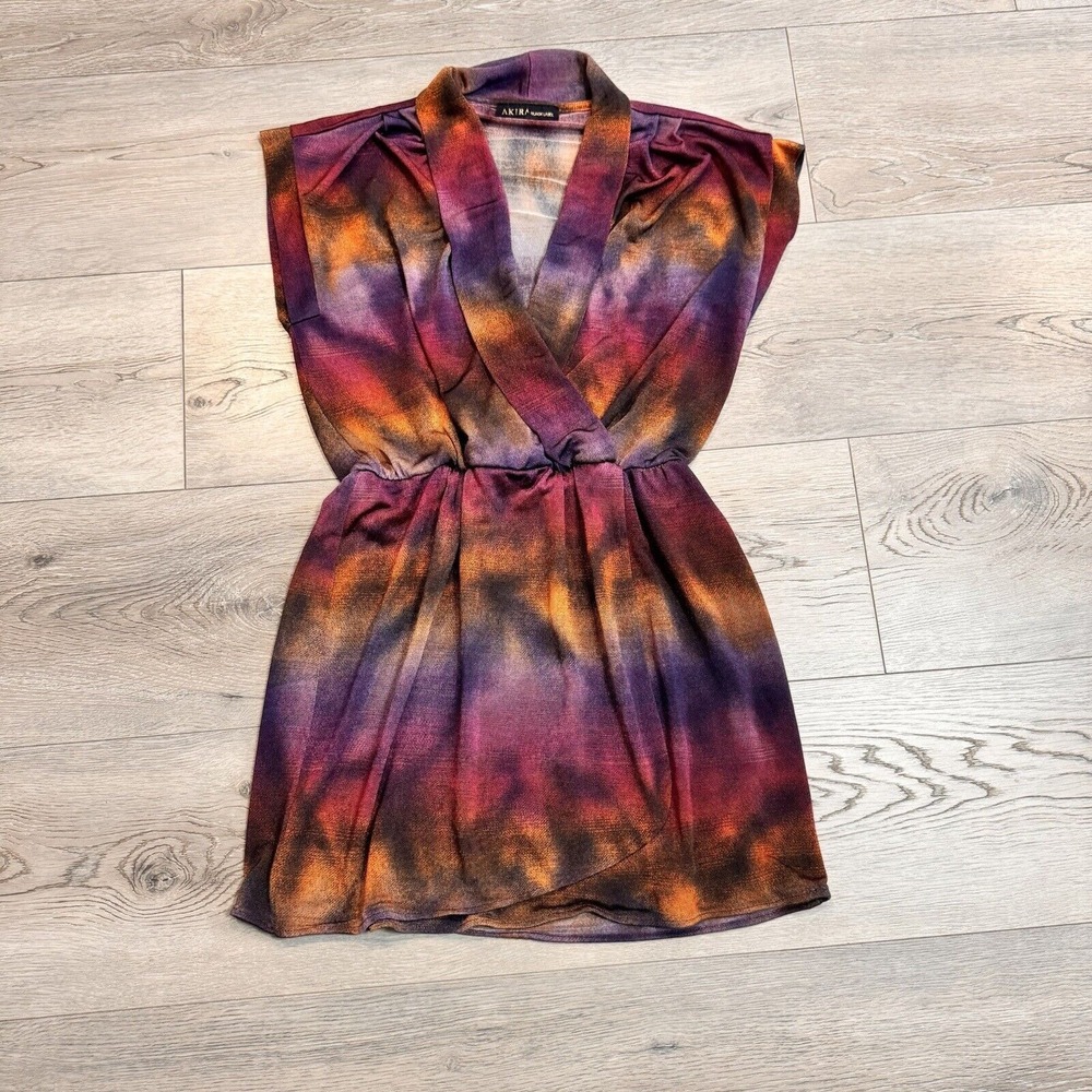 Akira Black Label Size Small S Faux Wrap Tie Dye Tunic Top USA